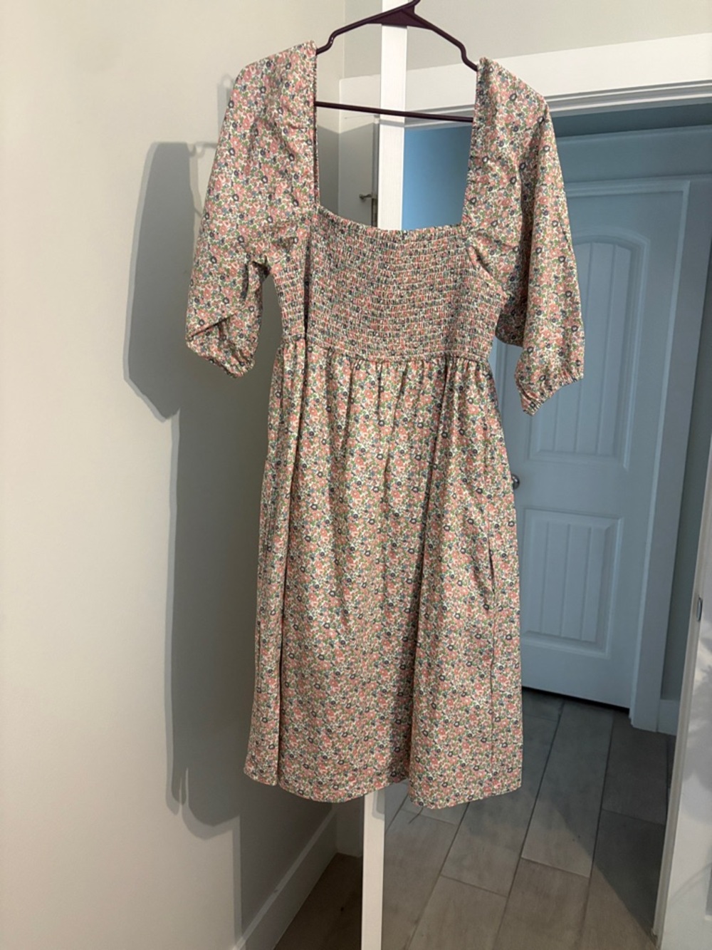 Woman’s Pink Floral Smocked Midi Dress